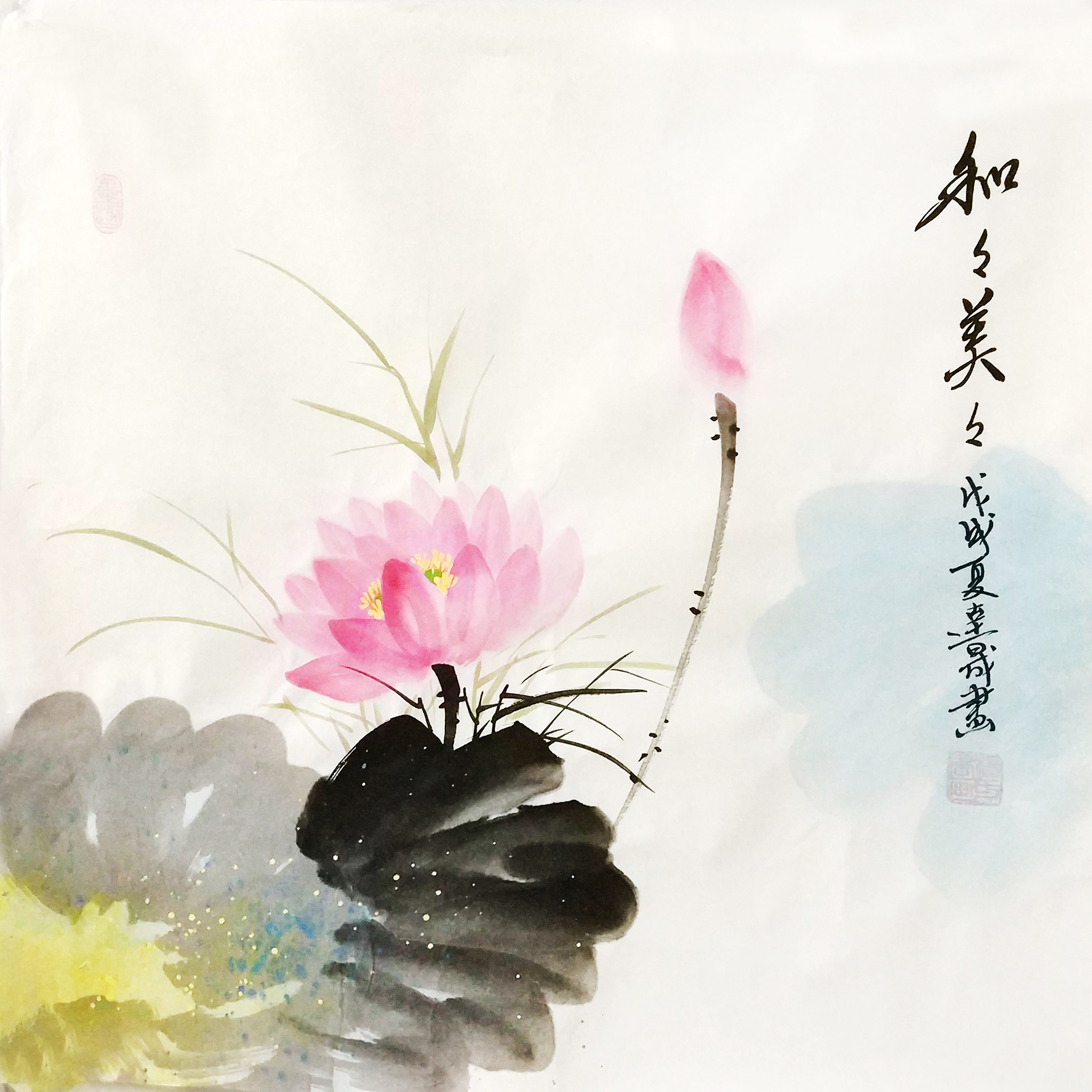 手绘真迹国画写意客厅三尺斗方花鸟画水墨点墨国画