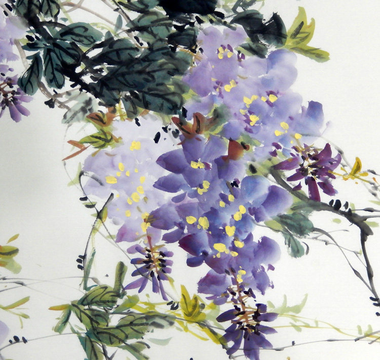 紫藤斗方四尺装饰手绘餐厅客厅花鸟画写意国画国画