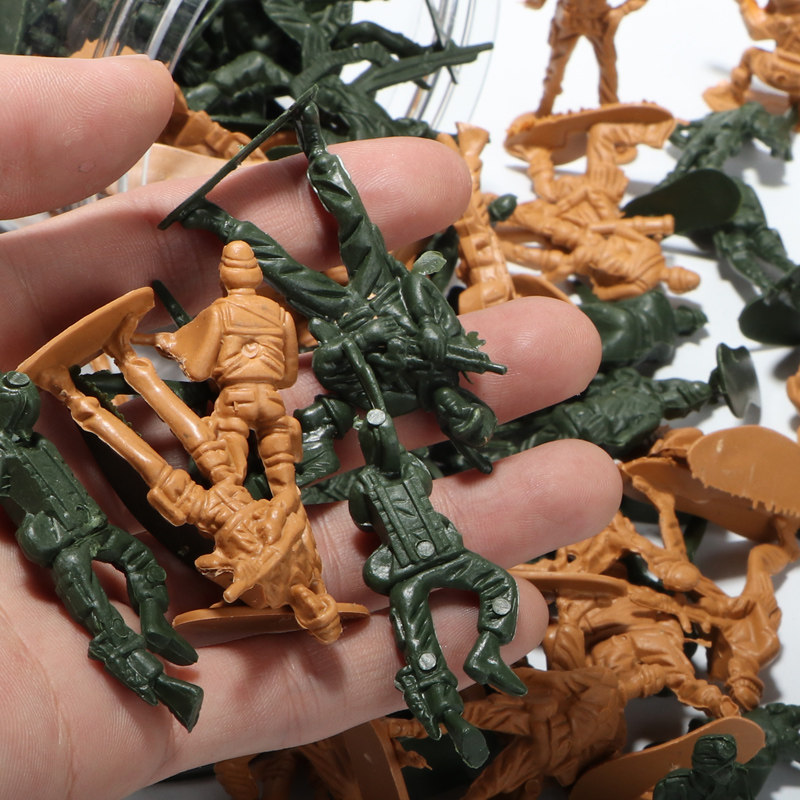 桶装多颜色二战塑料打仗小兵人军人士兵团队模型沙盘战争场景玩具