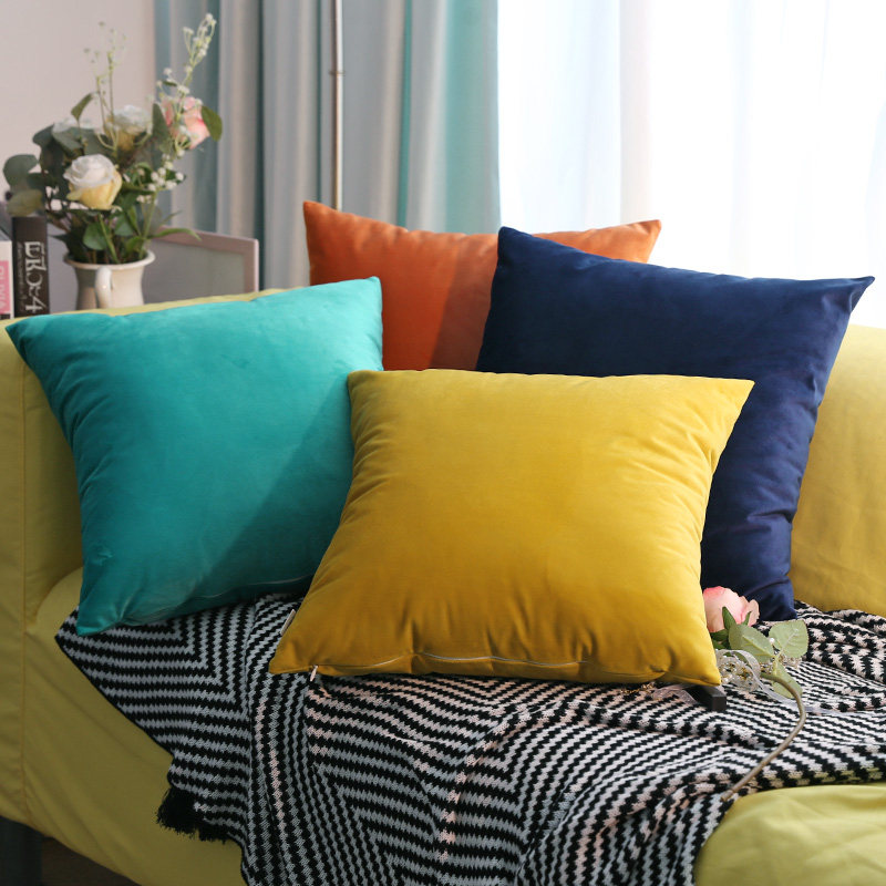 纯色天鹅绒简约蓝色毛绒沙发绿大靠垫床上抱枕靠垫