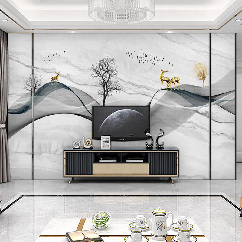 电视墙背景墙壁纸墙布8d大理石客厅影视装饰壁画定制壁画