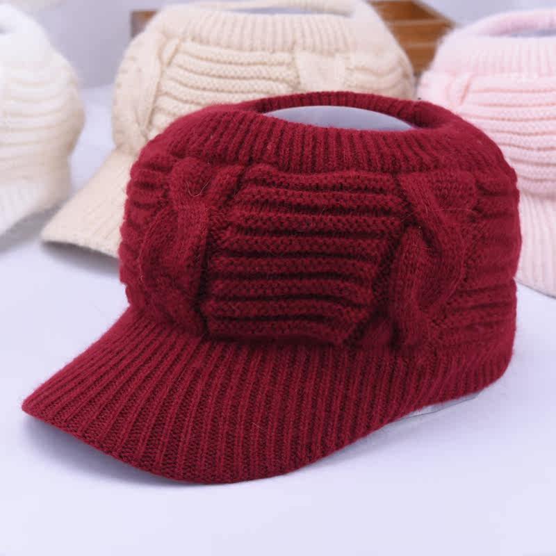 空顶毛线帽女士针织帽秋冬季韩版纯色百搭可爱保暖学生马尾鸭舌帽