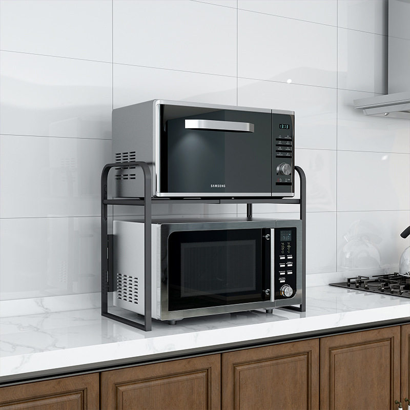 厨房微波炉置物架橱柜可伸缩安装收纳烤箱电饭煲台面厨房置物架