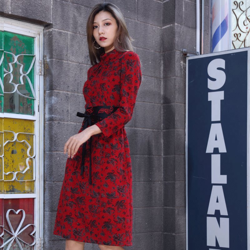 宗洋zongyang女装2020冬季新品修身中长连衣裙百搭连衣裙