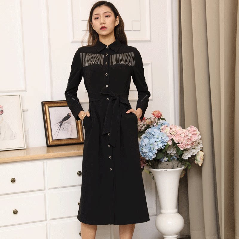 宗洋zongyang女装2020春季新品连衣裙长袖方领衬衫连衣裙