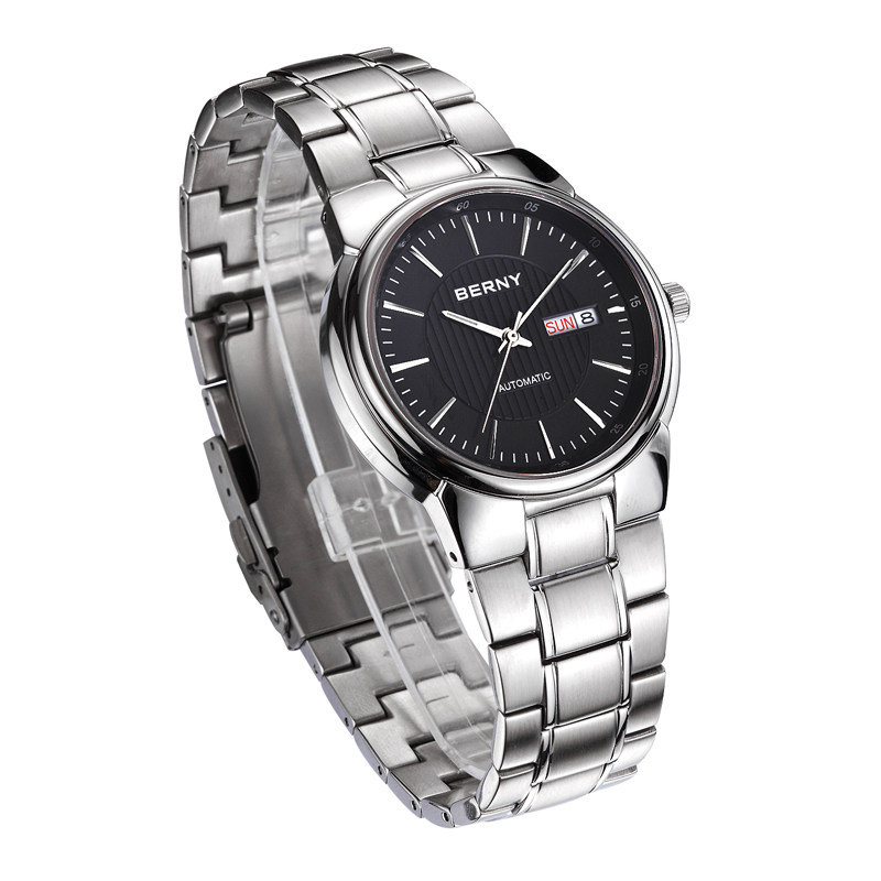 手表伯尼berny男表自动自动机机械表时尚商务钢带国产腕表