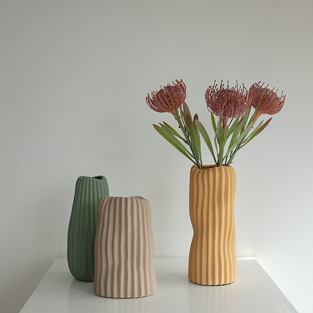北欧欧莫兰迪线条不规则橡皮质感釉陶陶瓷花瓶花瓶