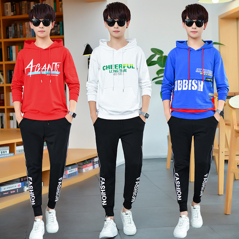 秋季纯棉13岁男孩子帅气初中中学生运动服套装青少年卫衣