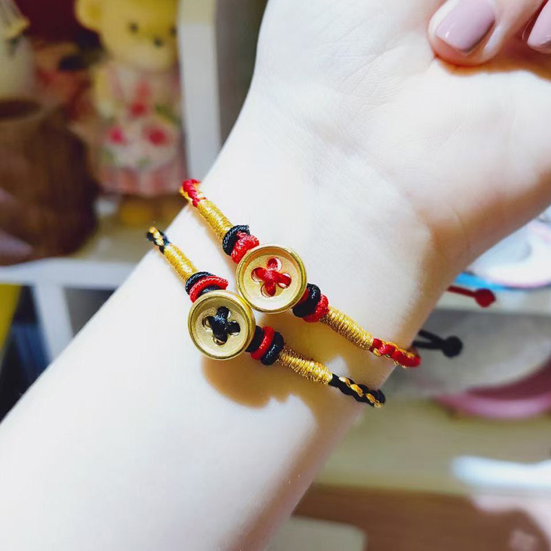 黄金金纽扣足金手链女金扣子24k纯金转运珠男手饰