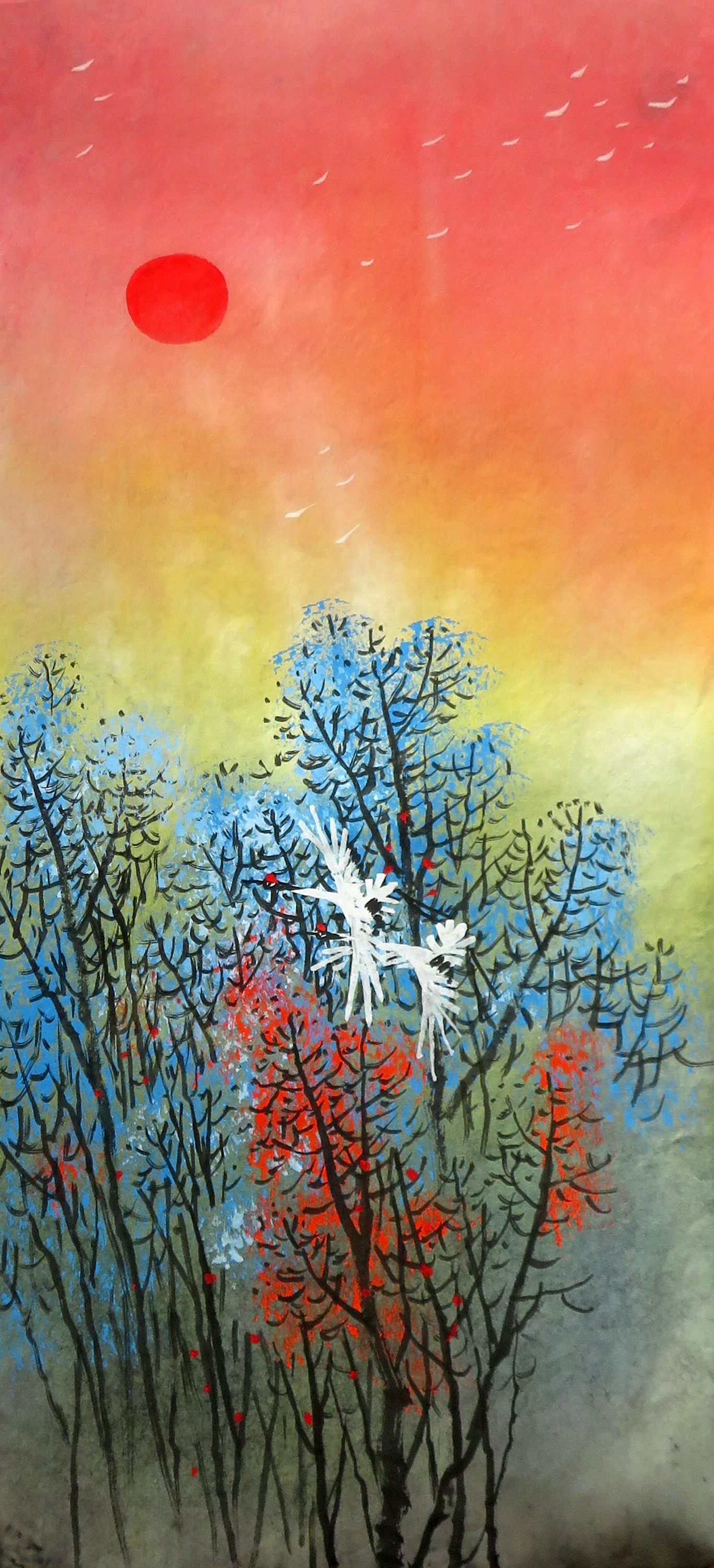 特价中堂国画字画手绘四尺四开山水画风景画红日国画