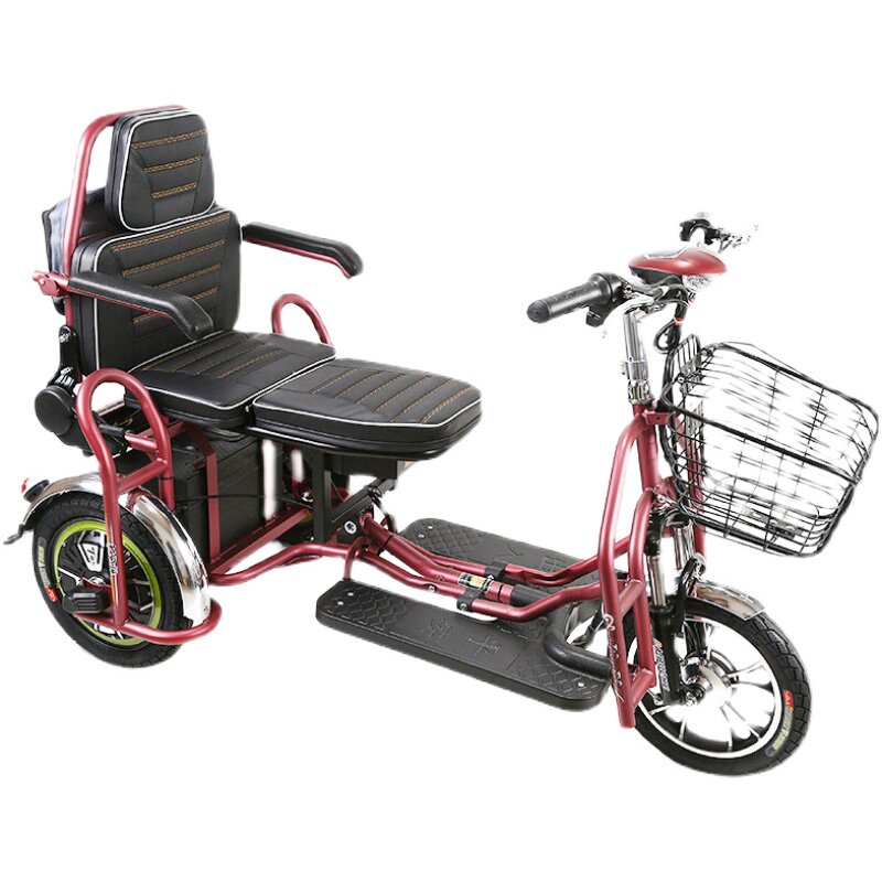 可折叠残疾人助力双人老年人电动车三轮车小型休闲锂电池电动三轮车