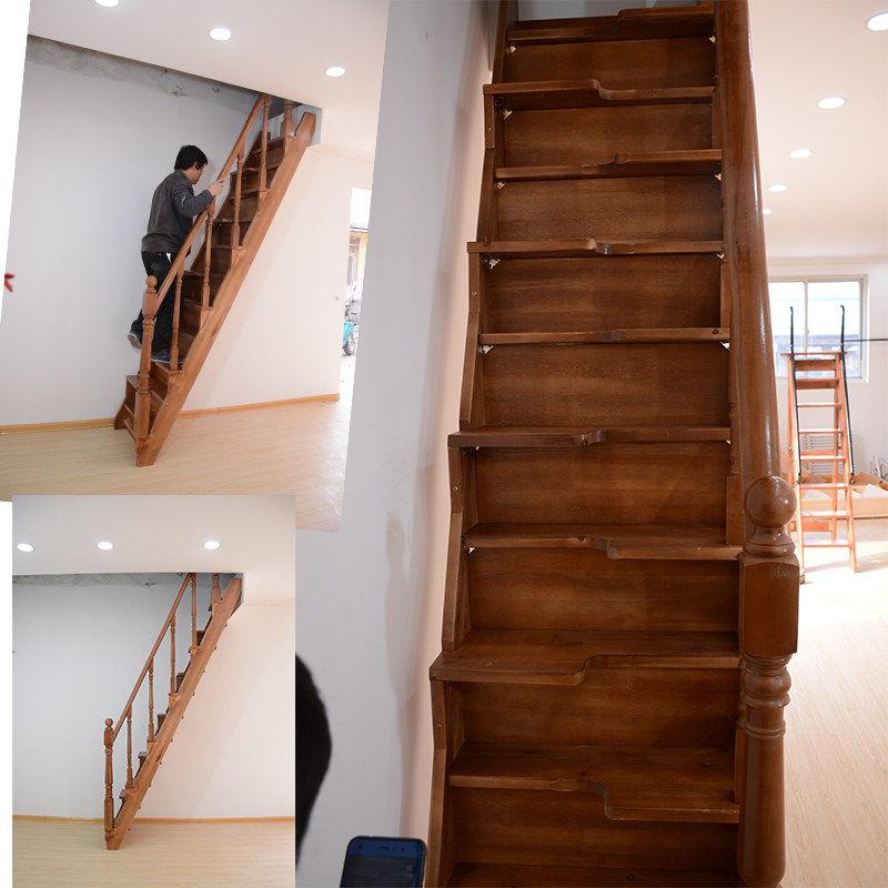 楼梯定制空间左右脚阁楼梯子室内家用登高实木整体楼梯