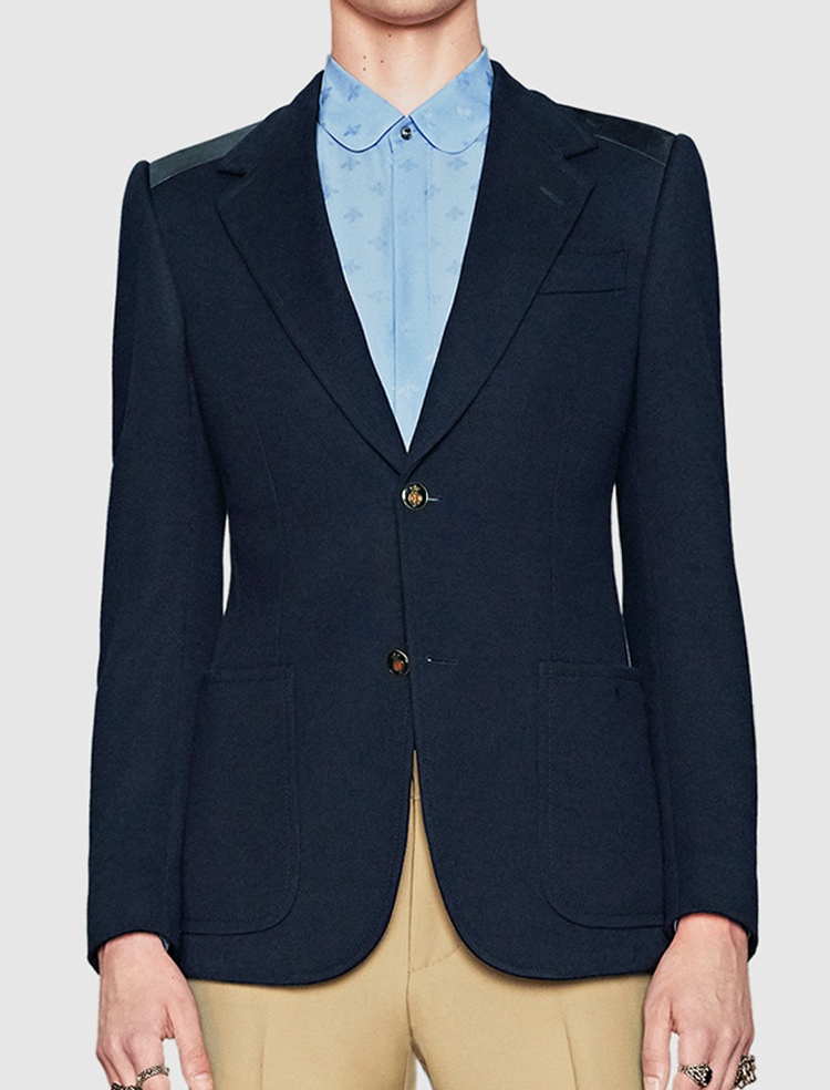 正品2016春夏款GUCCI古驰弹力棉拼料西装上衣406549