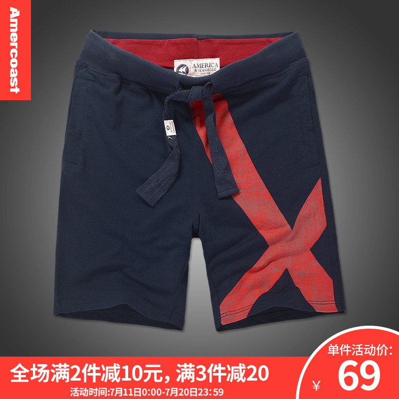 美洲海岸af短裤男夏季潮流系带纯棉沙滩五分休闲裤运动外穿短卫裤