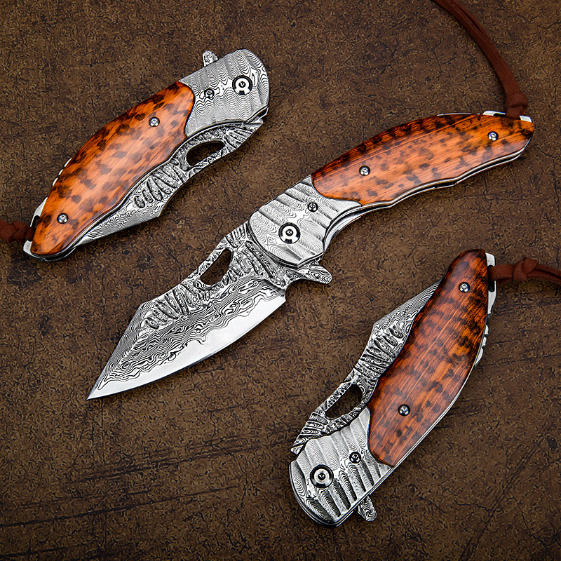 折刀日本vg10大马士革野外求生小刀花纹锋利户外其他户外刀具