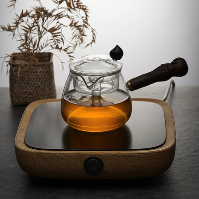 手工玻璃黑茶蒸茶器耐热侧把壶加厚煮茶器带过滤电陶炉家用蒸茶壶
