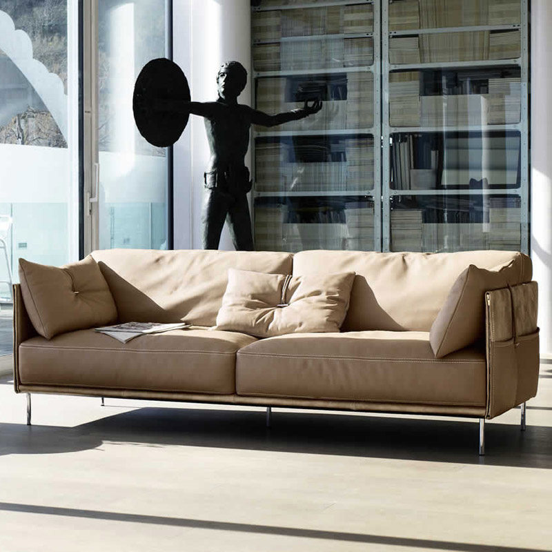 极简磨砂全真皮沙发简约现代客厅三人羽绒轻奢皮沙发gamma 意式