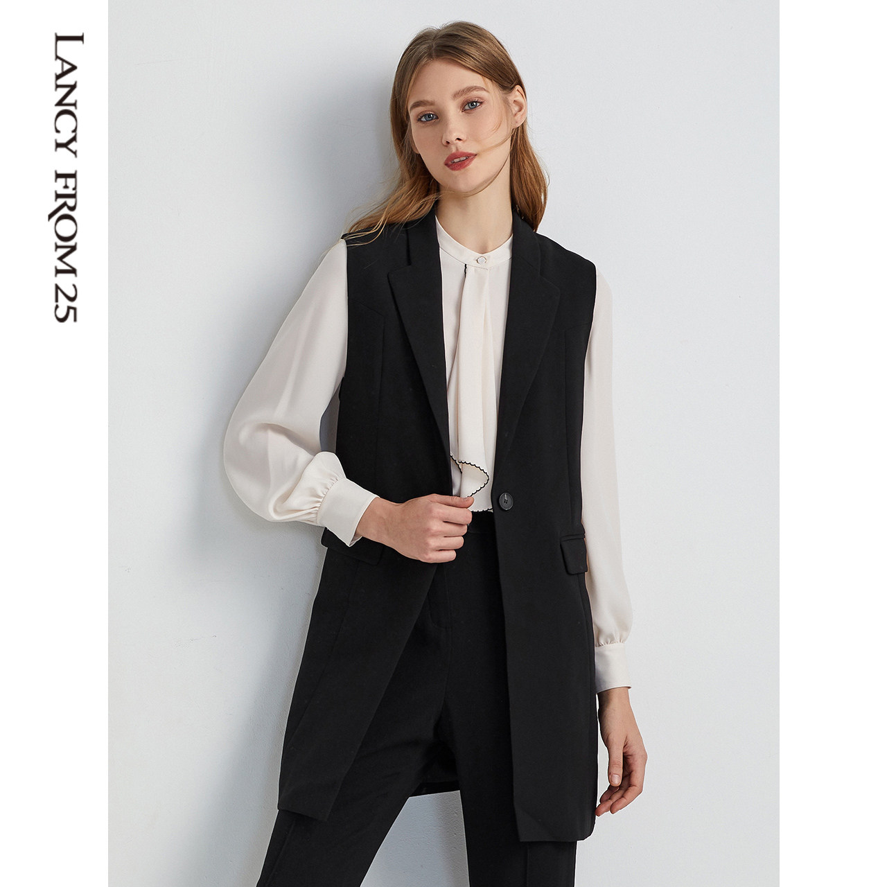 朗姿马夹春季新款商务职业西装中长马甲女款马夹