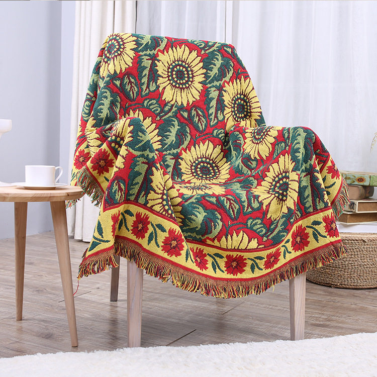 沙发东南亚风格红葵棉线线毯民族风复古防滑布艺沙发套