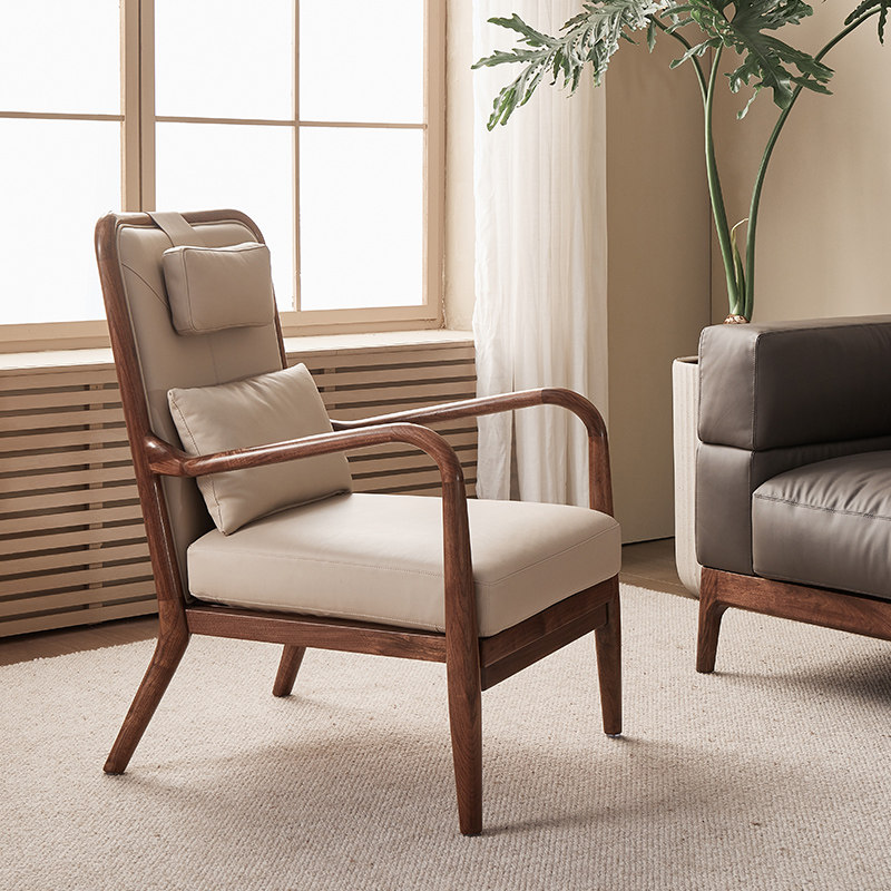 沙发实木椅子休闲椅休闲客厅轻奢单人胡桃木椅意沙发椅