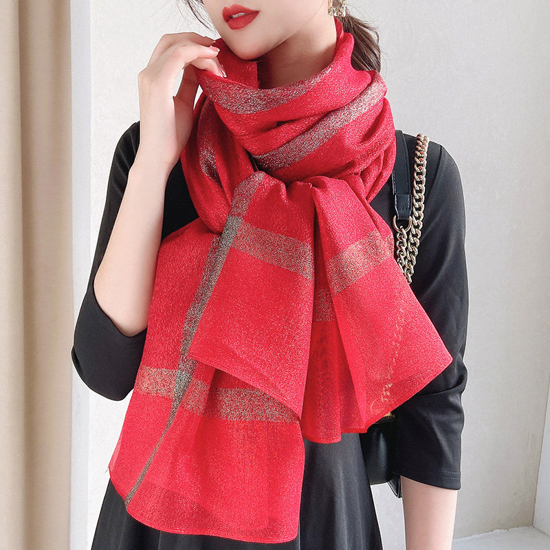 大红红色围巾真丝丝巾送礼秋冬季百搭桑蚕蚕丝围巾