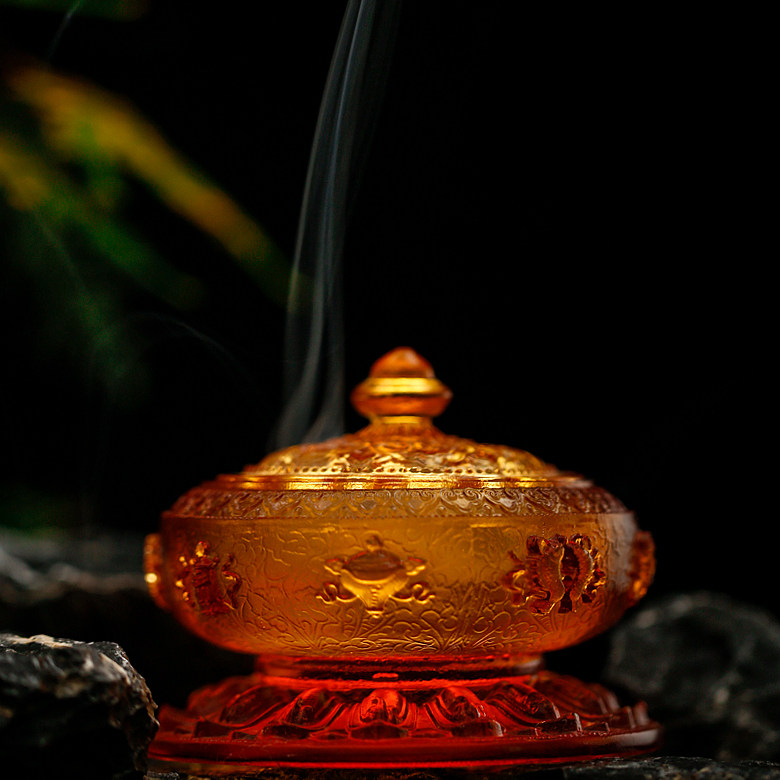 香炉中式家用香薰佛堂檀香藏传八吉祥古法琉璃香薰炉