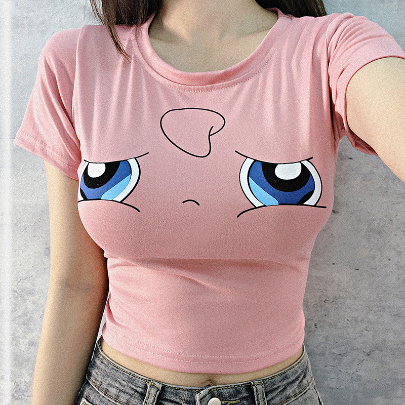 皮卡丘可爱紧身短款显胸上衣短袖夏季性感高腰t恤