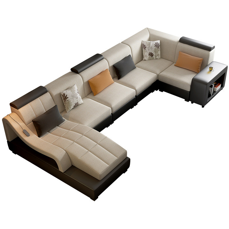 布艺沙发大户型u型沙发客厅组合套装按摩贵妃现代简约整装多功能
