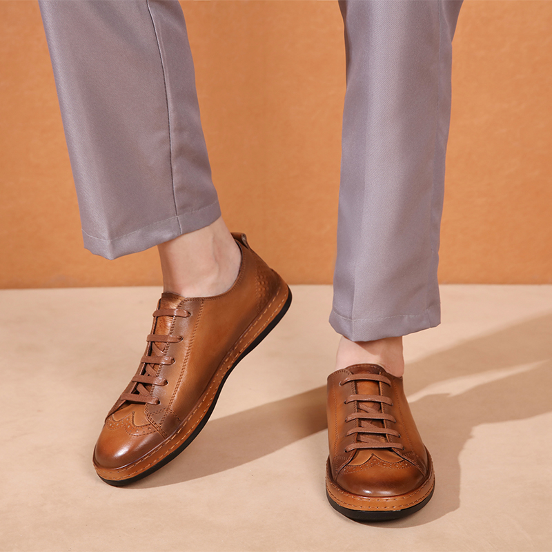 真皮皮鞋男英伦布洛克雕花男鞋休闲潮鞋2021夏季新款韩版透气板鞋