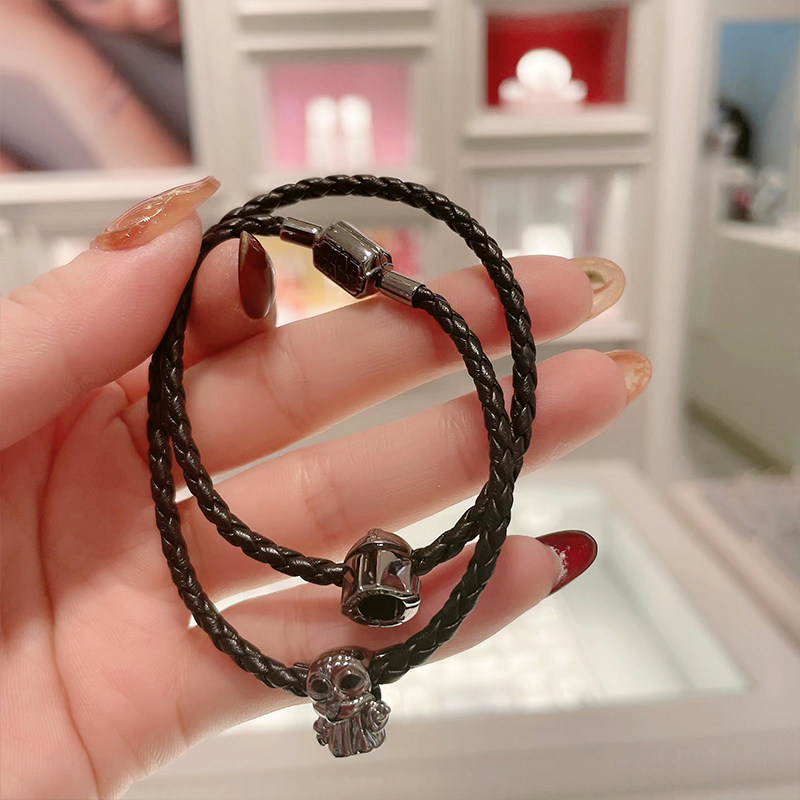 pandora潘多拉moments星球大战黑色双圈皮绳手链540031c00情侣