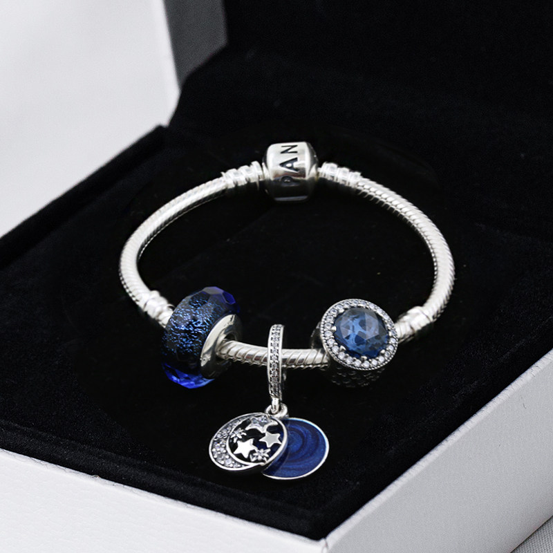 现货pandora潘多拉官网正品s925蓝色星空蓝色锆石手链手链