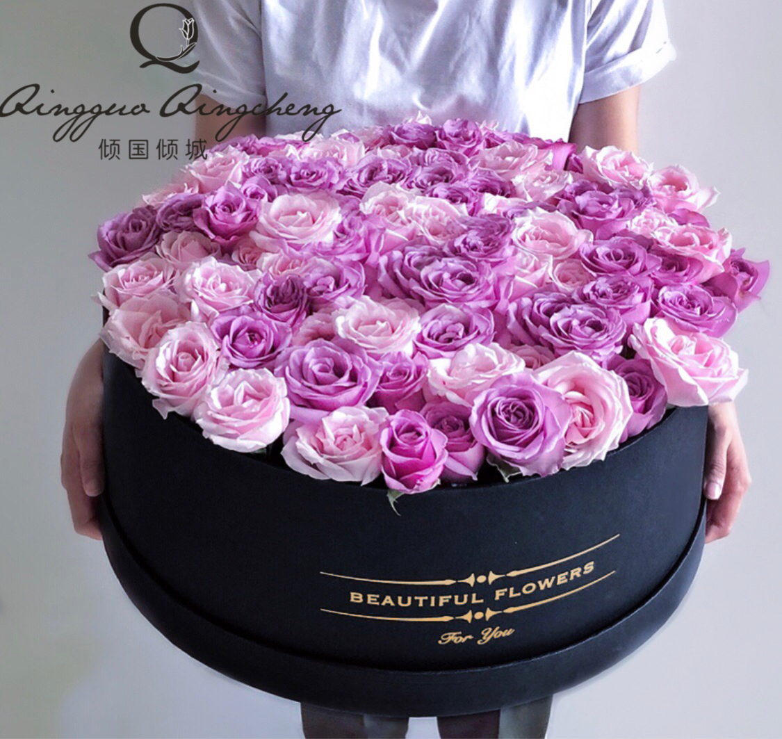 玫瑰混搭创意鲜花礼盒圆形女友生日表白礼物鲜花速递同城