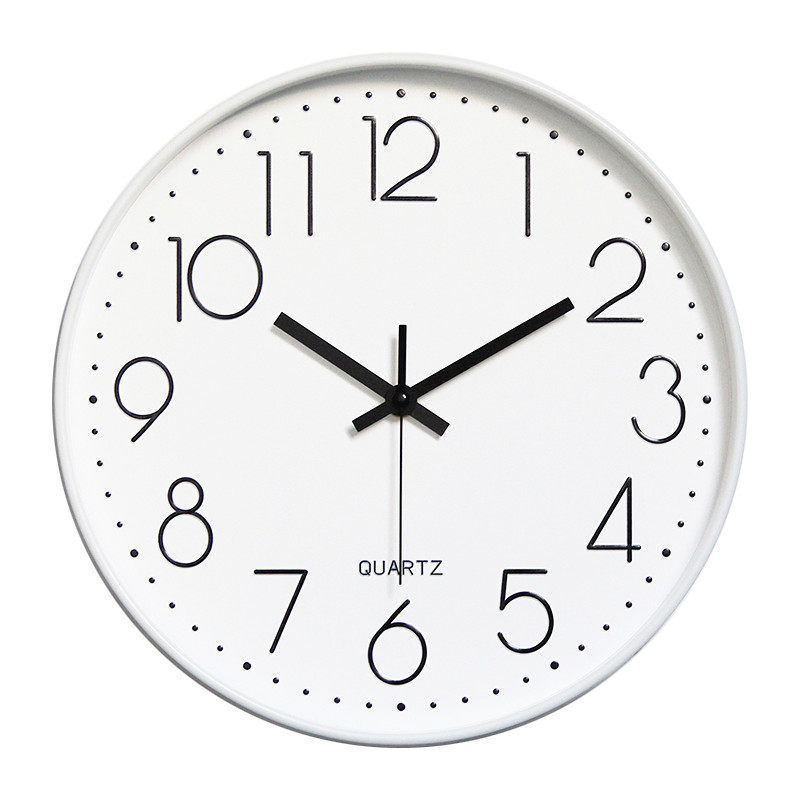 数字简约北欧挂钟客厅静音白色圆形卧室时钟无声12寸挂表30cm石英