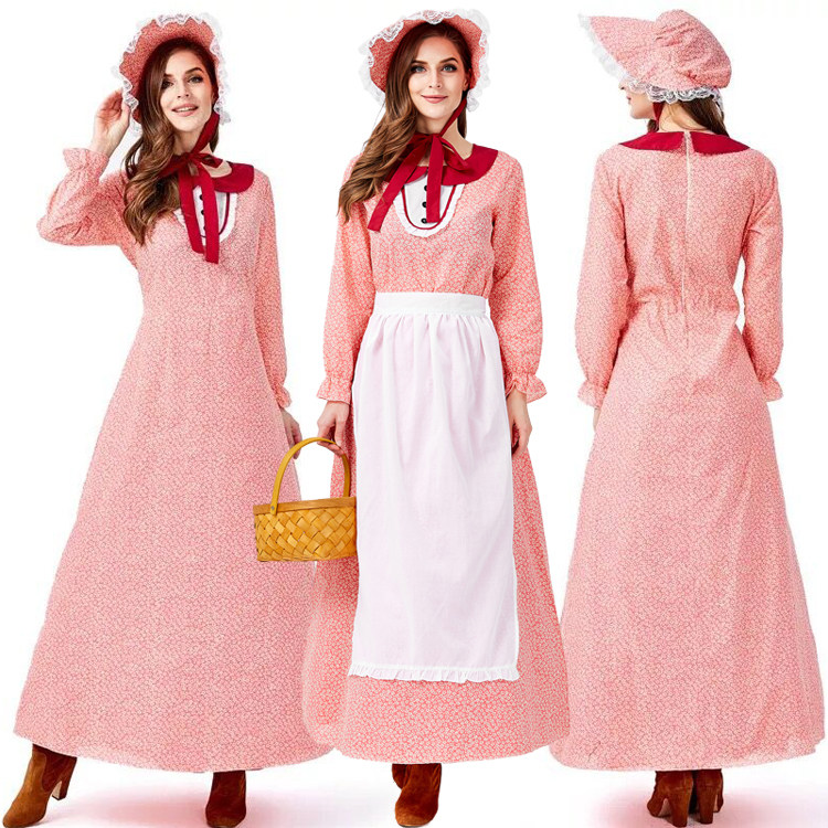 欧洲农场田园农妇法国女仆中世纪平民服装成人民族服装