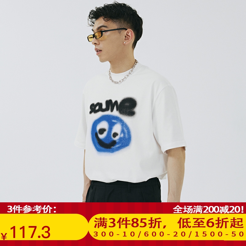 SAMESAME小泪珠印花短袖t恤男潮牌宽松休闲百搭小领口圆领情侣装