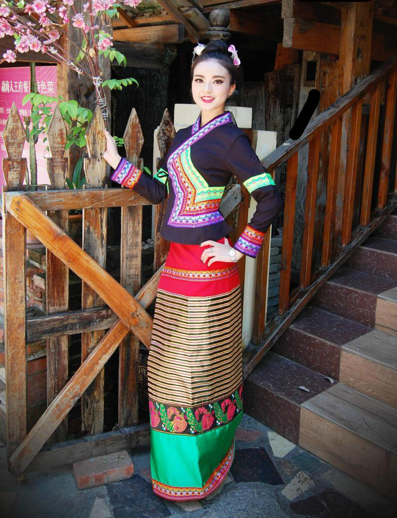 傣族传统复古近代服装黑色长袖节日写真拍照民族服装