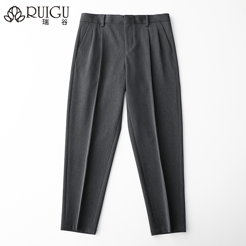瑞谷双褶宽松九分小西裤男百搭休闲裤垂感日系直筒西装裤男裤秋冬