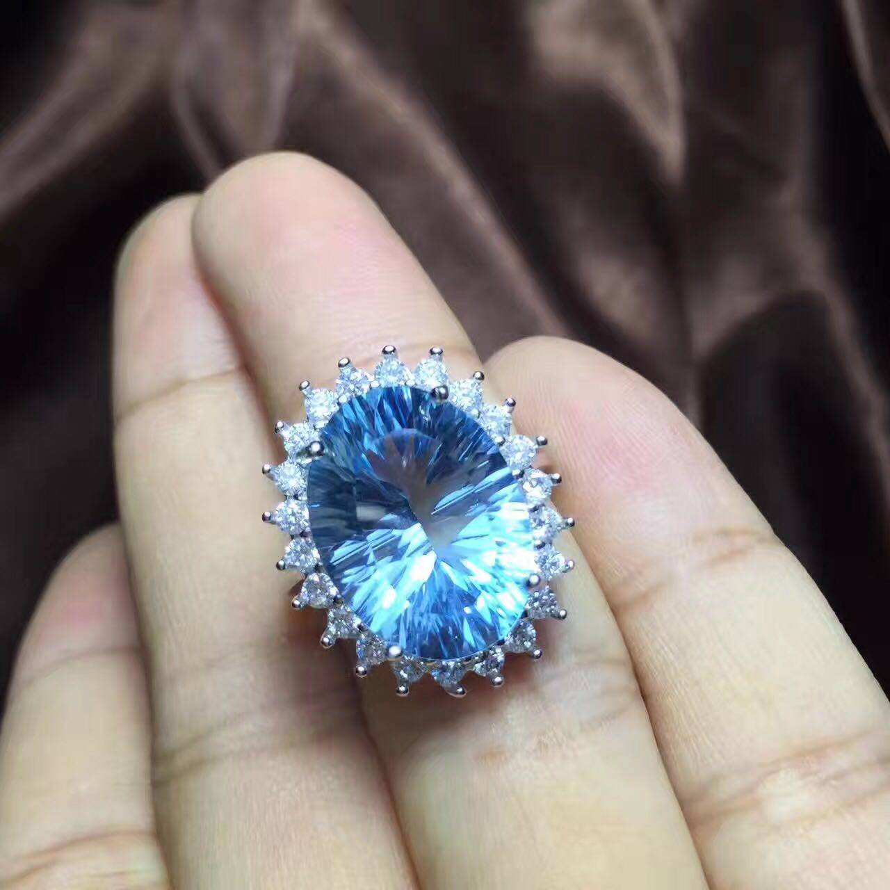 纯银活口戒指空托代镶托帕石主石椭圆1613戒指