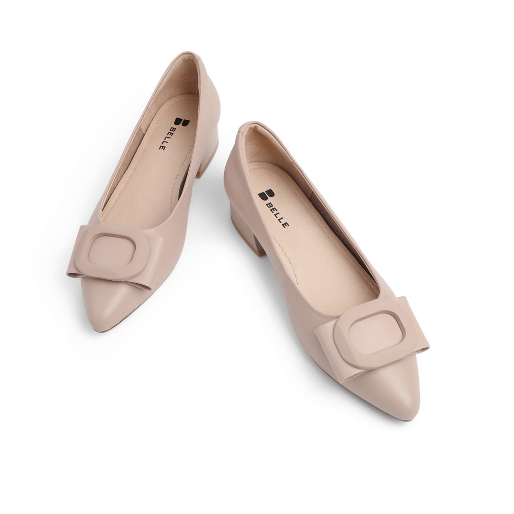 百丽浅口舒适平底鞋女2022新牛皮革饰扣通勤单鞋