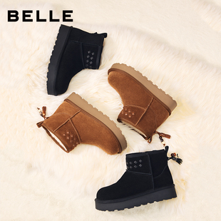 百丽厚底毛毛雪地短靴轻便女新款加绒保暖防滑东北棉鞋B2967DD5