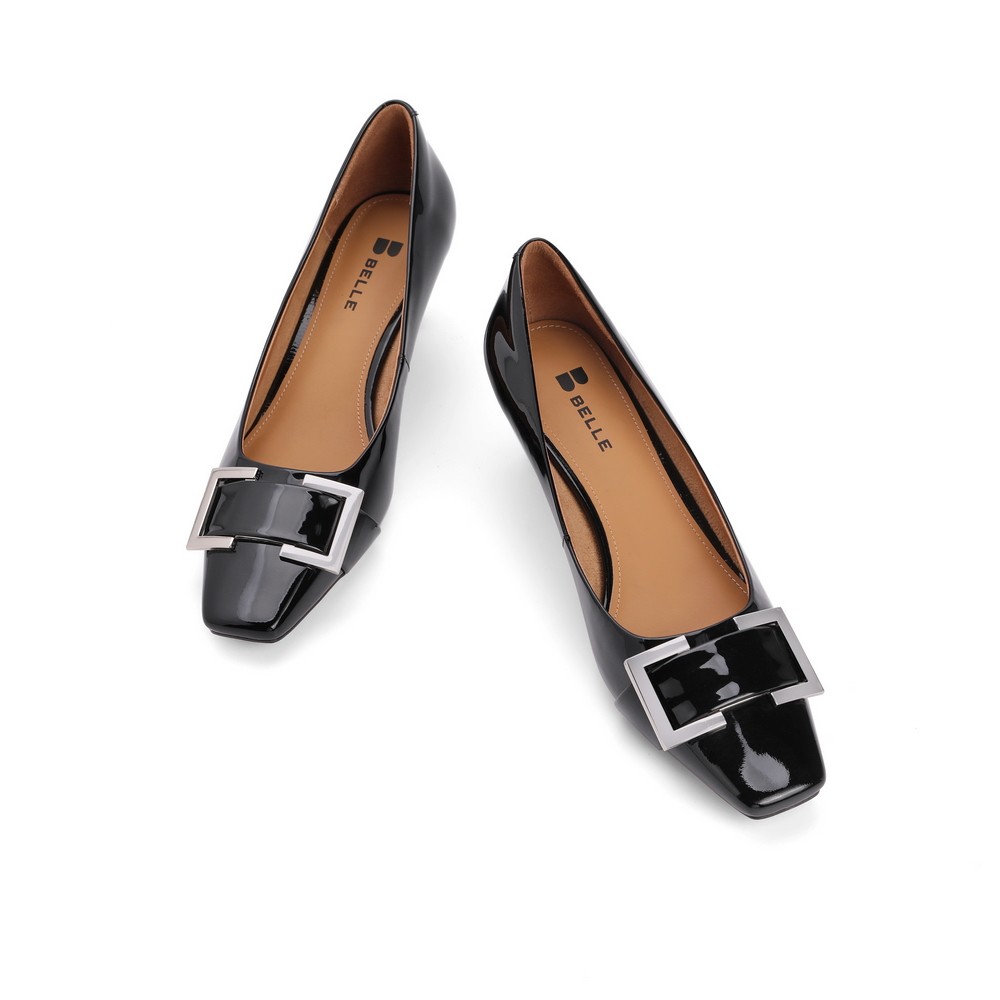 百丽单鞋女2021新款商场同款牛皮皮革金属扣细单鞋