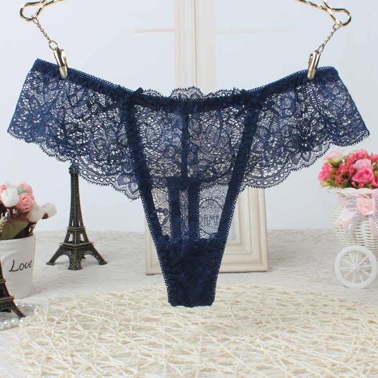 欧美丁字裤女性感隐形蕾丝透明大码t裤 夜店情趣低腰无痕女裤头