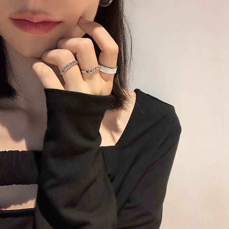 钛钢时尚个性开口戒指女组合ins潮套装冷淡风小众设计网红食指环