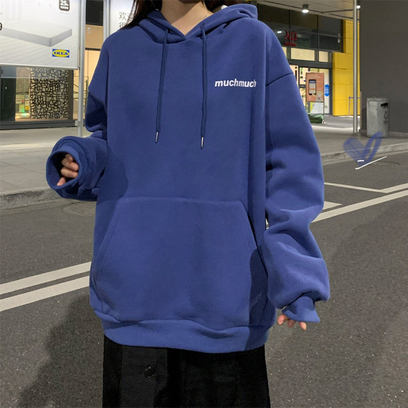 克莱因蓝卫衣女ins日系复古学院字母加绒加厚卫衣