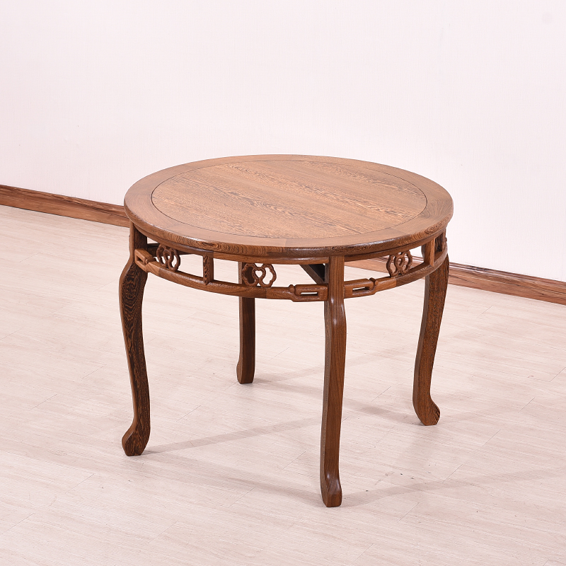 餐桌红木家具鸡翅木圆形仿古中式实木桌椅组合4人餐桌