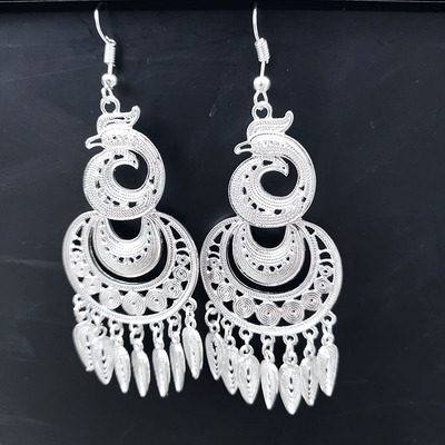民族风复古长流流苏夸张苗族银耳耳饰少数民族大气耳环