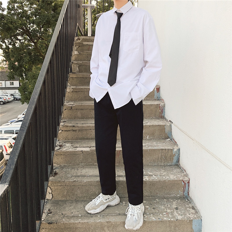 衬衫男士长袖dk韩版潮流帅气白色寸衫学生衬衫