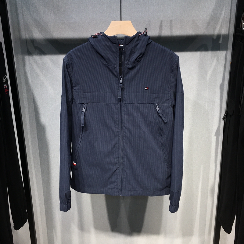 春秋男士连帽夹克大气简约商务休闲款潮牌合体直筒深蓝色外套6008