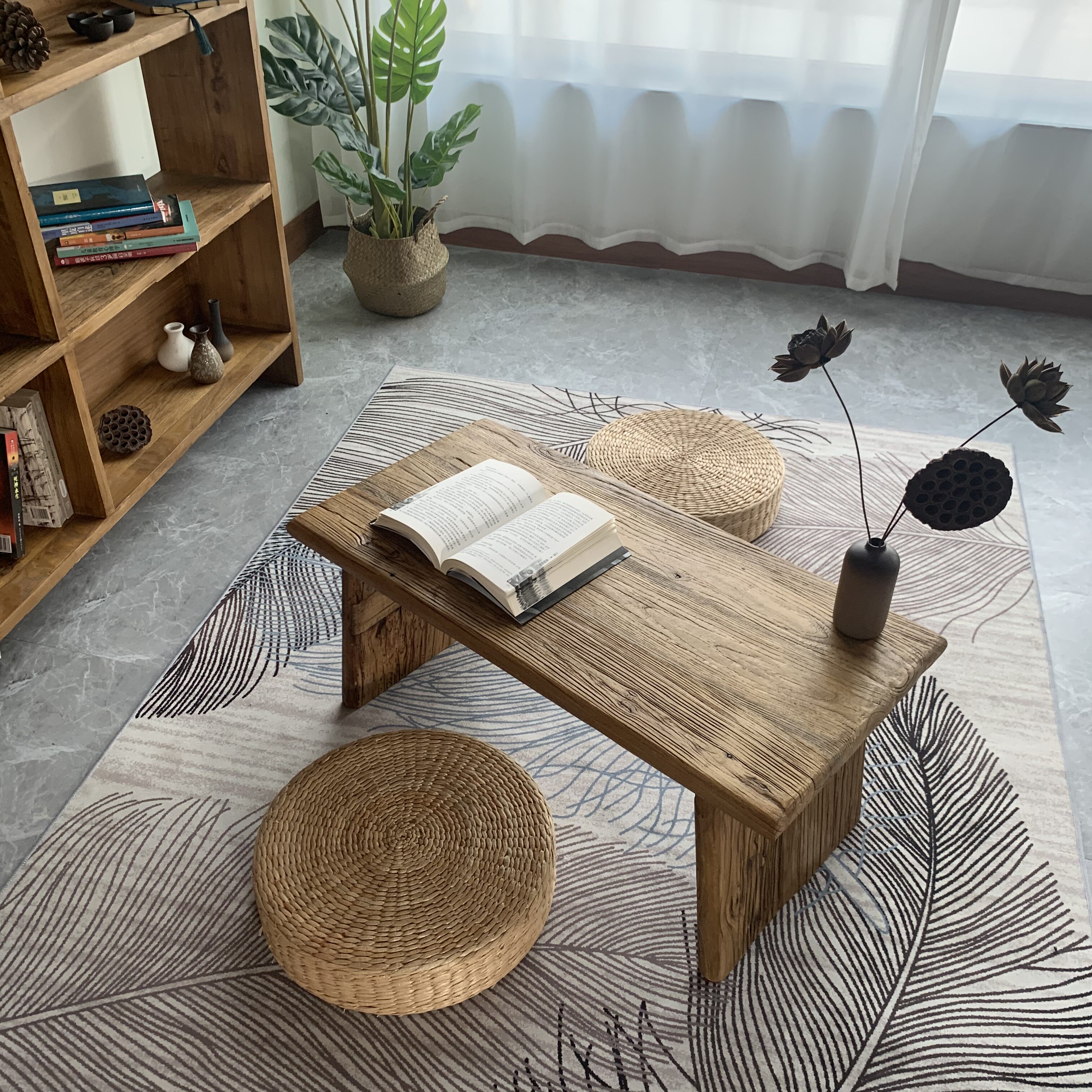 风化禅意飘窗阳台榻榻米茶桌复古简约实木茶几茶几