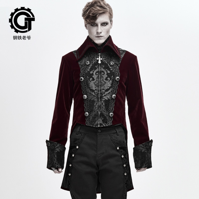 哥特男装刺绣拼接风衣宫廷绅士贵族礼服修身风衣